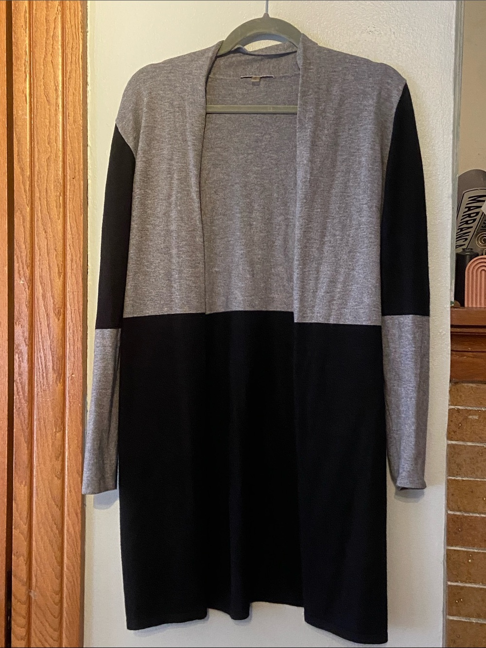 Gray and Black Colorblock Open-Front Women's M long Cardigan by Vila Milano